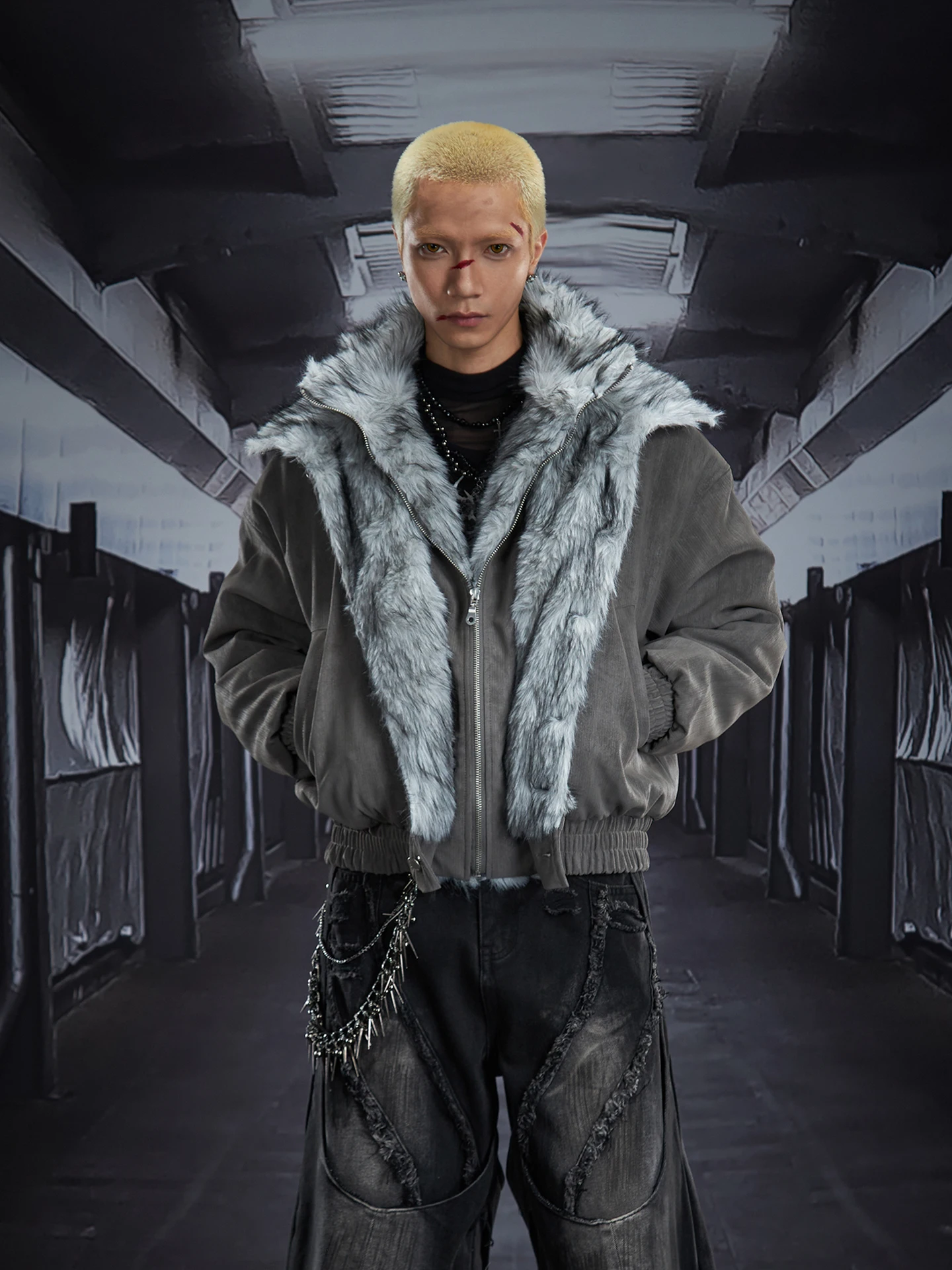 

Супер красивая тяжелая промышленность, искусственная двухслойная двухслойная кожаная куртка с коротким меховым воротником, хлопковая одежда, пальто, плотное теплое