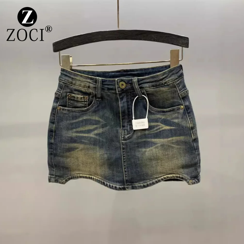 [ZOCI] Design Sense Niche Girl Denim Short Skirt Women 2024 New Style, Showing Thin Petite Figure, A-line Wrapped Hip