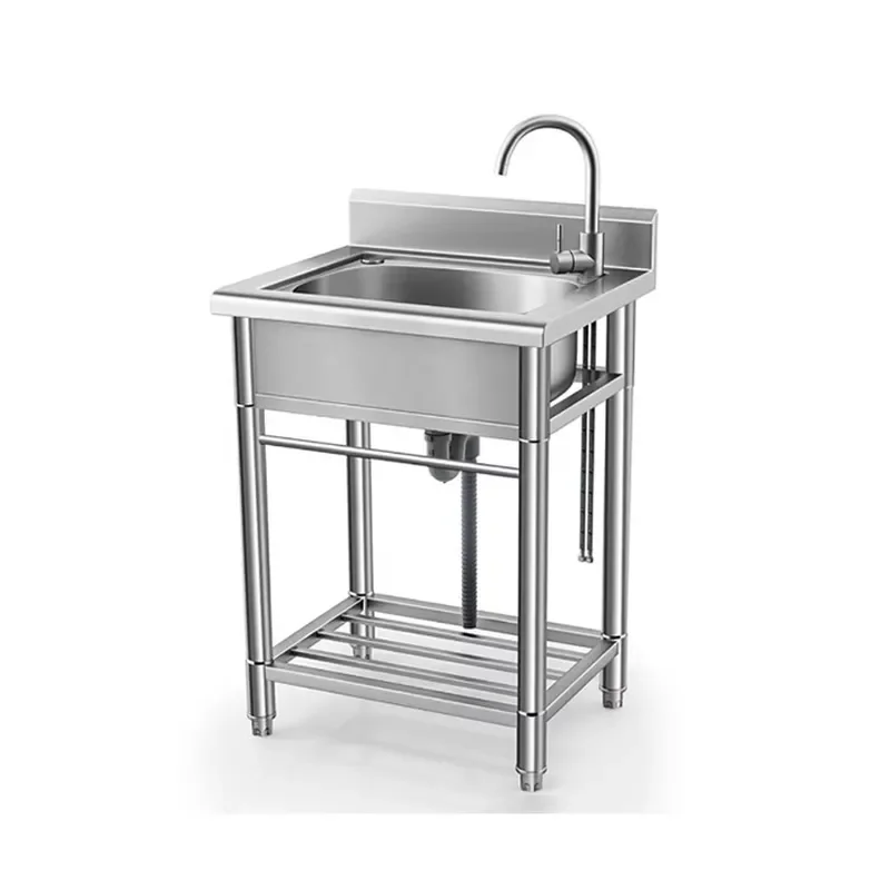 Commercial 201 Stainless Steel Single Bowl Kitchen Sink Thickened Wash Basin for Hotel Restaurant Utility Room
