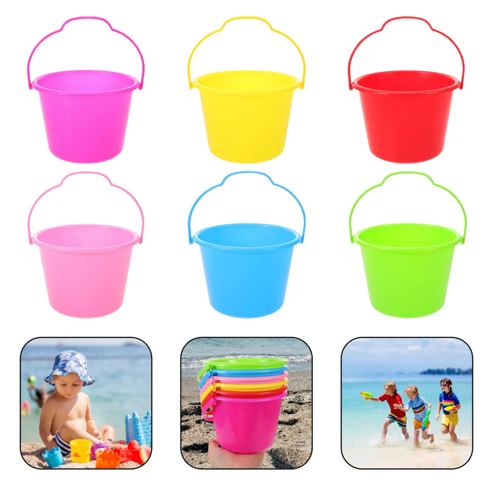 

6Pcs Kids Beach Sand Buckets Lightweight Non Slip Portable Sand Pails for Digging Playing Outdoor Summer Activities