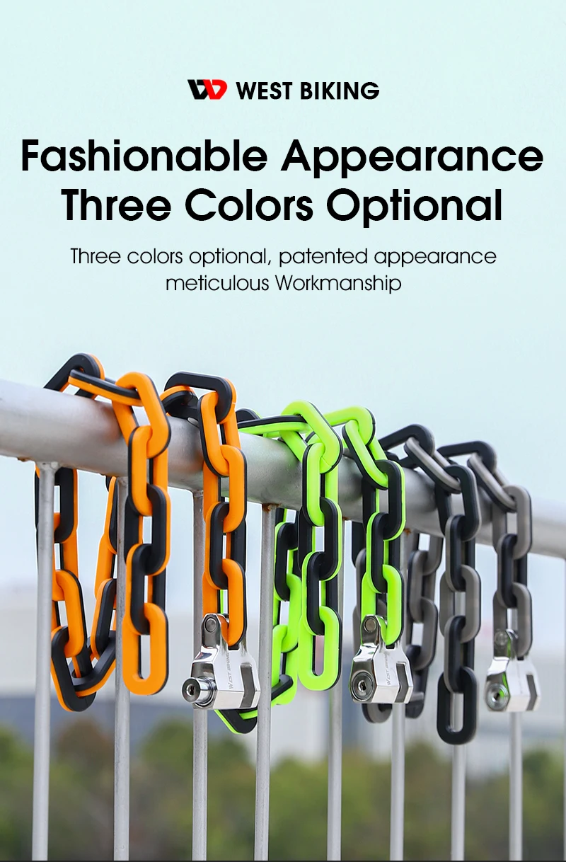 WEST BIKING Bicycle Lock MTB Road Bike Heavy Duty Safety Anti-Theft Chain Lock for Motorcycle Lengthen Thicken Chain Anti-Rust
