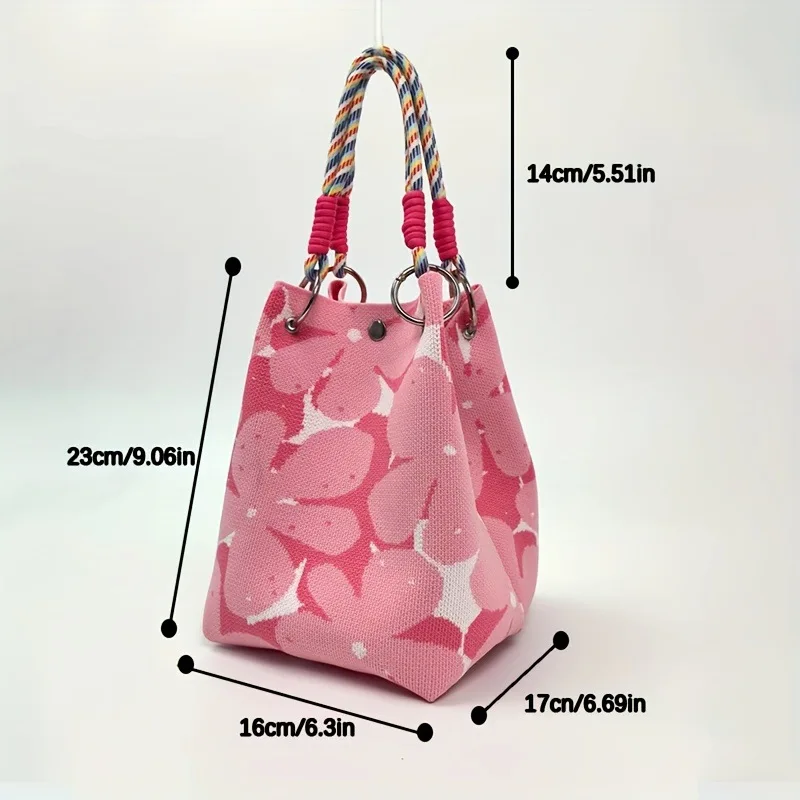 

Knitted handbag, fashionable and versatile, shopping and taking photos, hand-held bag, water bucket, square bag