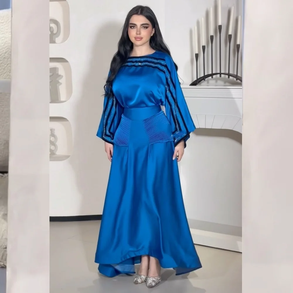 Jiayigong-Robe trapèze en satin avec perles, tenue de soirée de mariage, col rond, sur mesure, Arabie Saoudite