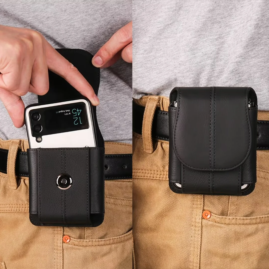 For Samsung Galaxy Z Flip 6 5 4 3 2 5G Waist Bag Z Flip 6 For Motorola Razr 40 /40ultra Genuine Leather Belt Clip Case