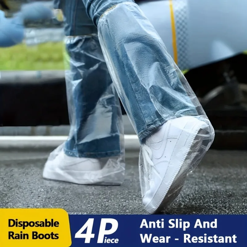 4pcs Disposable Rain Boot Covers - Durable, Slip-Resistant Shoe Protectors for Rainy Days, Keeps Feet Dry & Clean