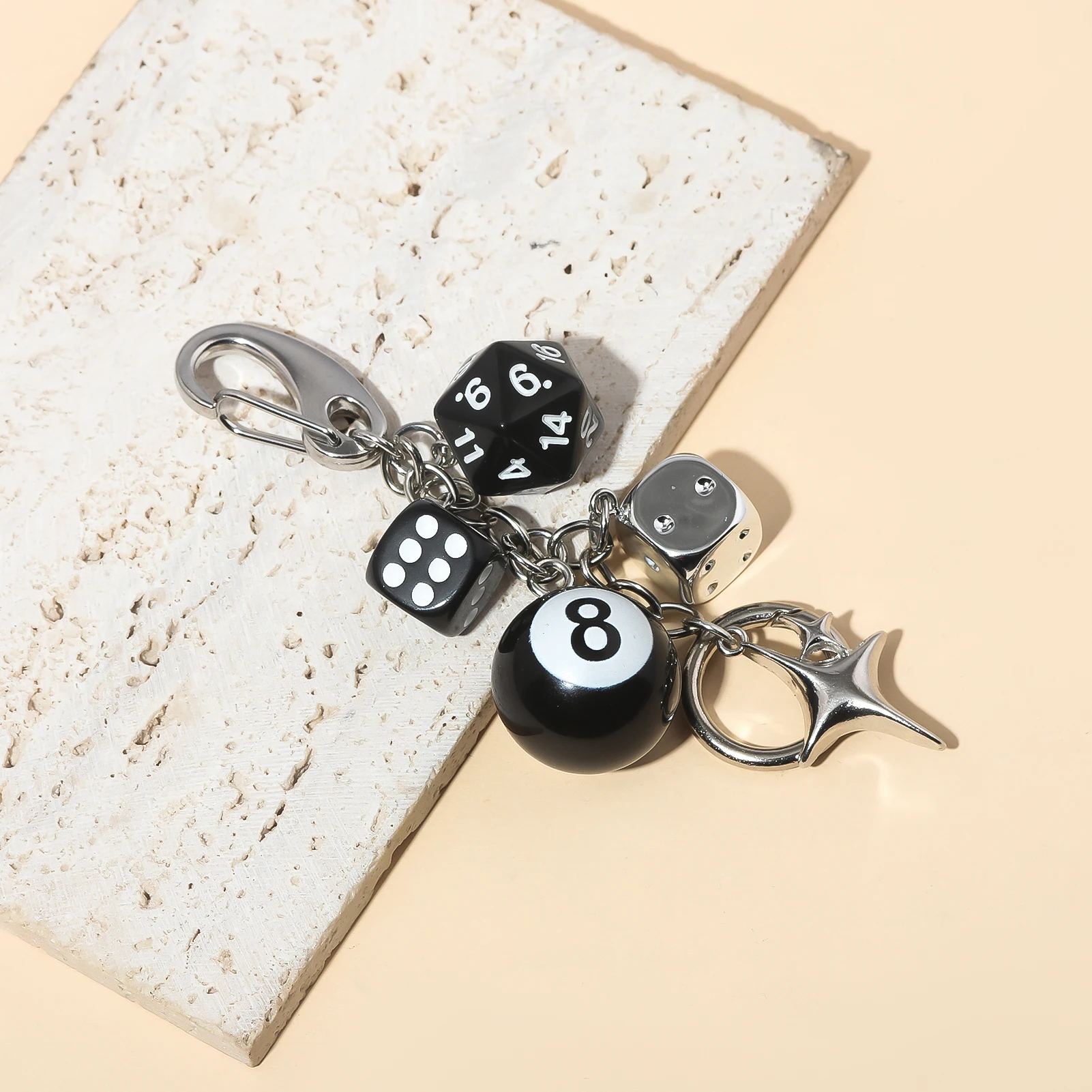 Hiphop Black Dice Billiards Keychain Y2K Lucky Dice Starburst Pendant Bag Charms Hangings Punk Cool Ornament Accessories image 5