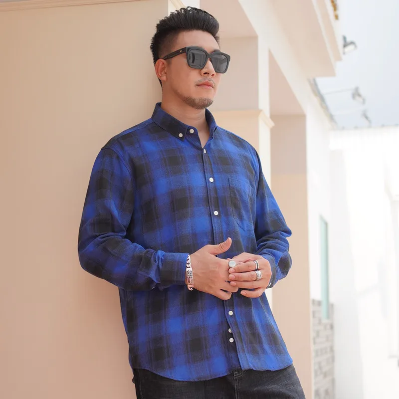 

Plus Size 8XL 9XL 11XL 12XL Men's Plaid Shirt Spring Autumn Plus Size Long Sleeve Classic Business Daily Loose Casual Streetwear