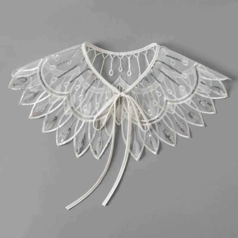 1pcs Euganza sequin embroidered fake collar patches for clothing Versatile outer scarf,small scarf,shawl parches ropa