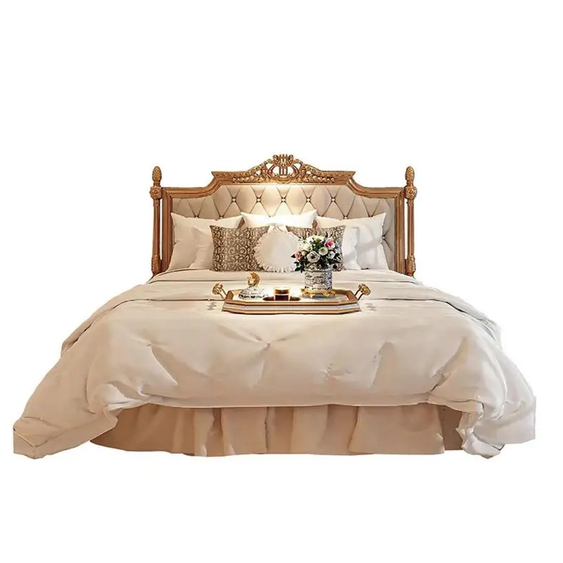 Solid wood double bed light luxury fabric soft bag bed luxury court princess bed