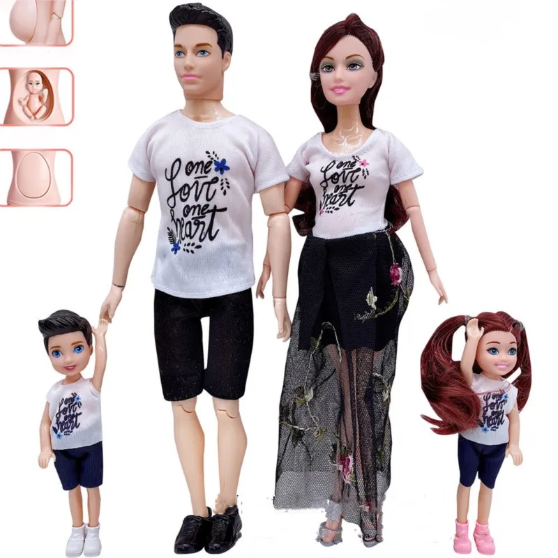 1/6 poupée jouet mode famille poupée ensemble de 4 personnes maman papa enfants 30 cm poupée ensemble complet avec vêtements fille enfants jouer maison jouets cadeau