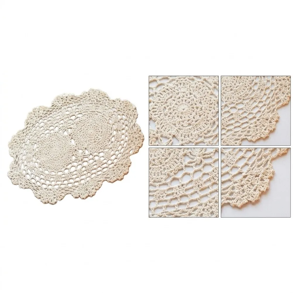 Cotton Oval Place Mat with Floral Doily Influence and Hollow Embroidery Craftsmanship for Table Setting and Decor