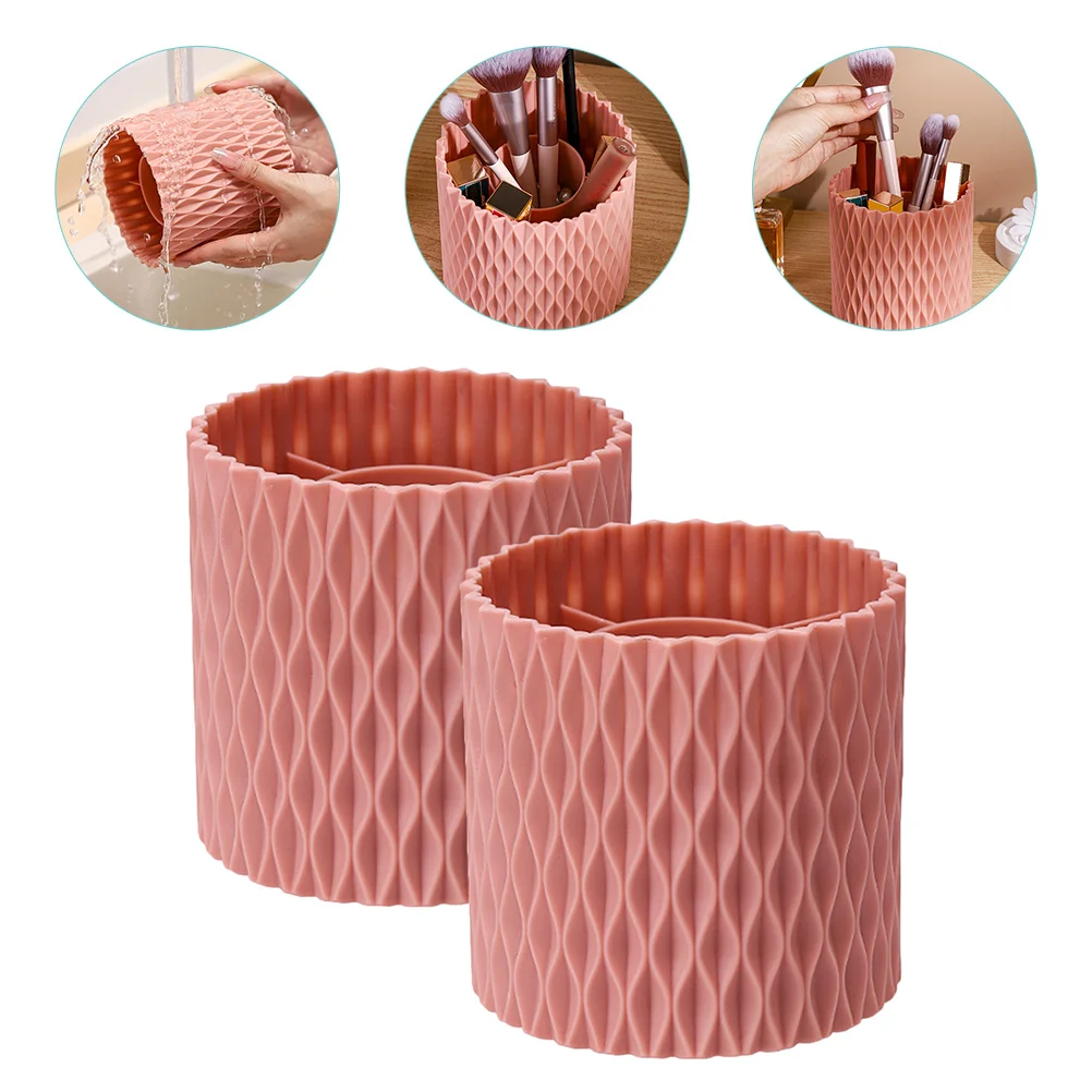 

2 Pcs Makeup Brush Storage Container ganizer Pen Holder Plastic Travel Vanity Bathroom Easy Clean Durable Gift Christmas