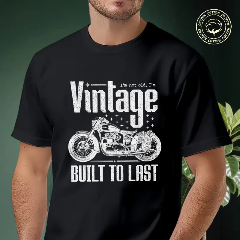 

Vintage Motorcycle Poster Men's Moto T Shirt Casual Dress High Quality Mens Cotton Round Neck Short Sleeved T-shirt