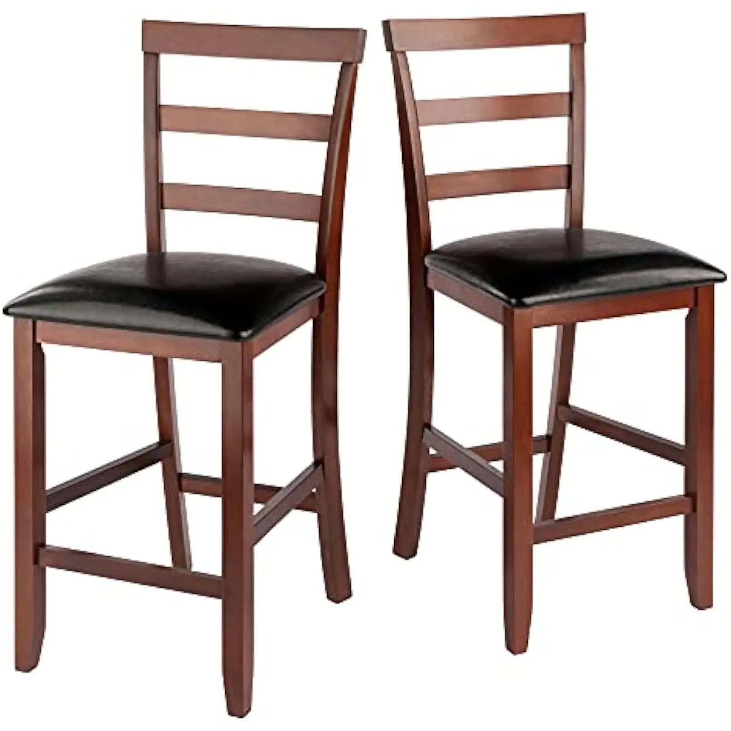 

Simone 2-Pack Ladder Back Counter Stools Set, 25 Seat Height, Walnut Finish with Black Faux Leather