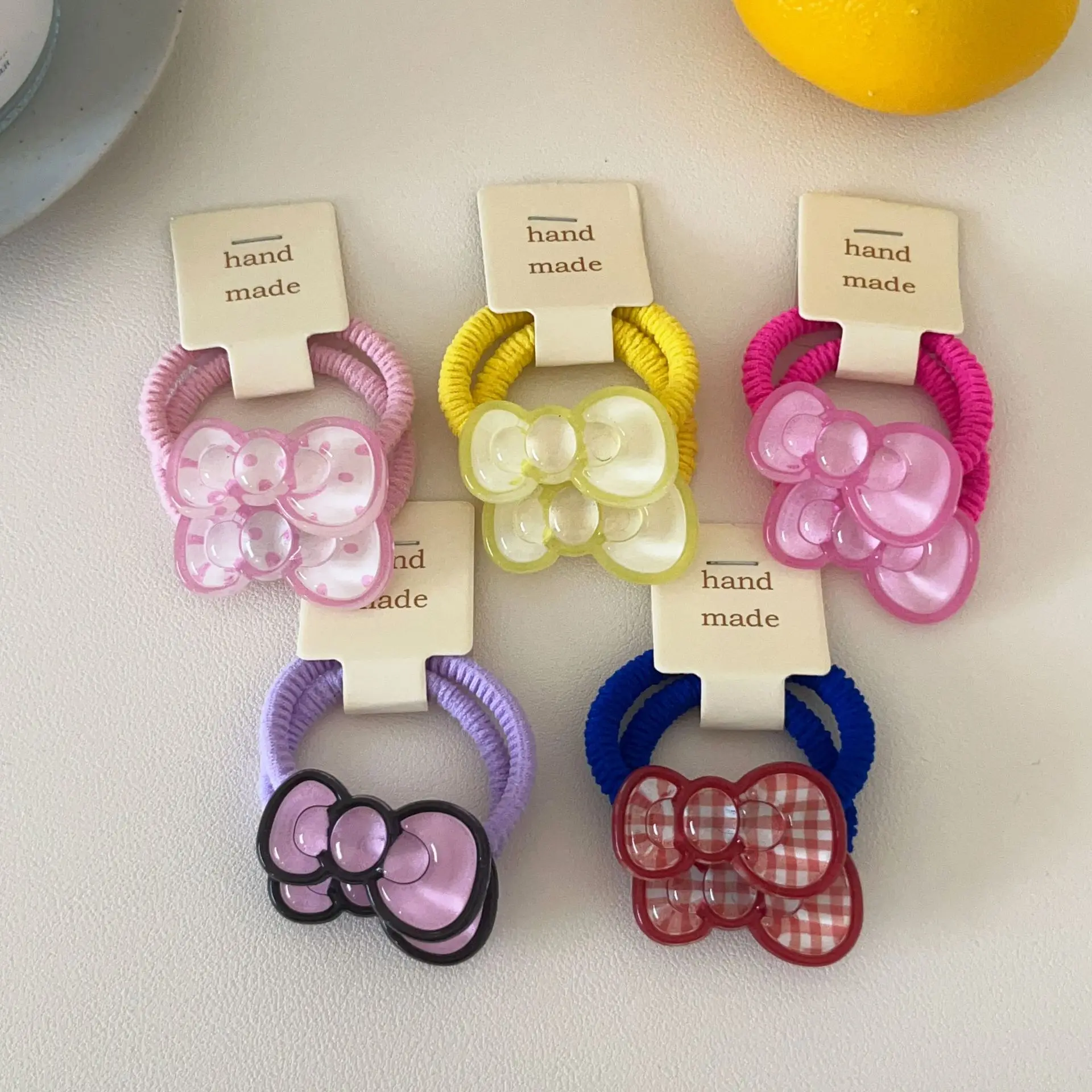 

Cute Cartoon Bow Hair Bands Set for Ladies Jelly-Smaller Hair Ties & Leather Rope Headwear Two Packs