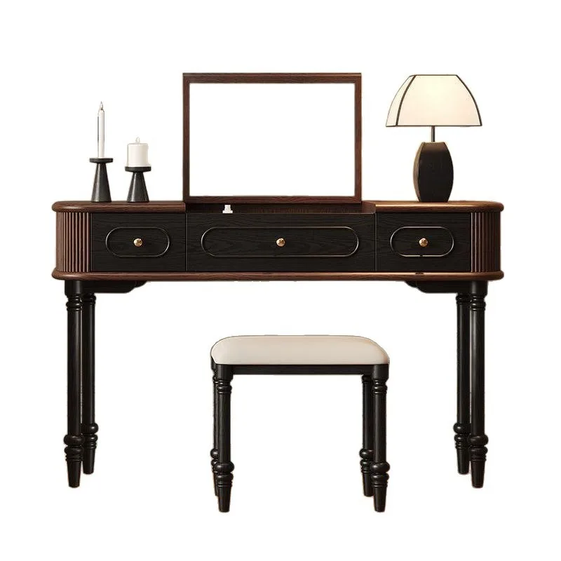 

French retro solid wood makeup table bedroom medieval small apartment bedside flip makeup table