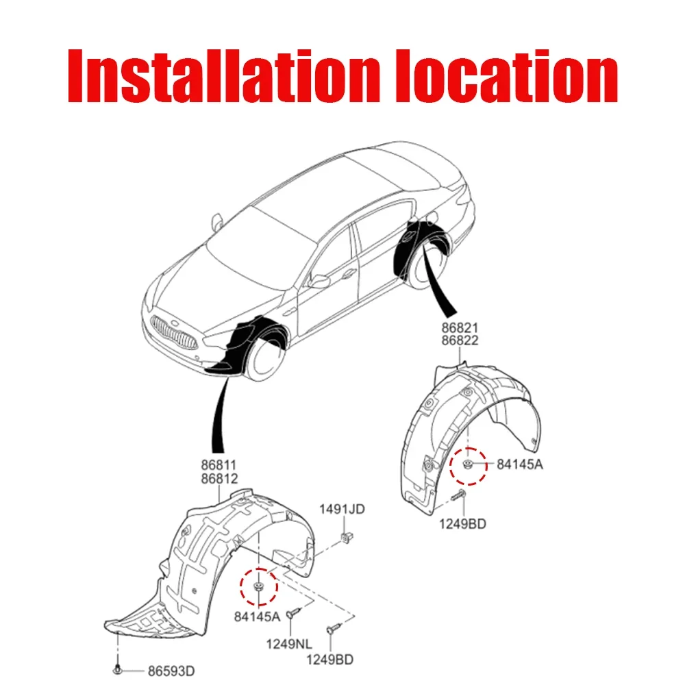 10PCS Wheel Arch Liner Splashguard Clip Bracket Nut Black For Hyundai Santa Fe 2006 2007 2008 2009 2010 2011 2012 2013  - 2018