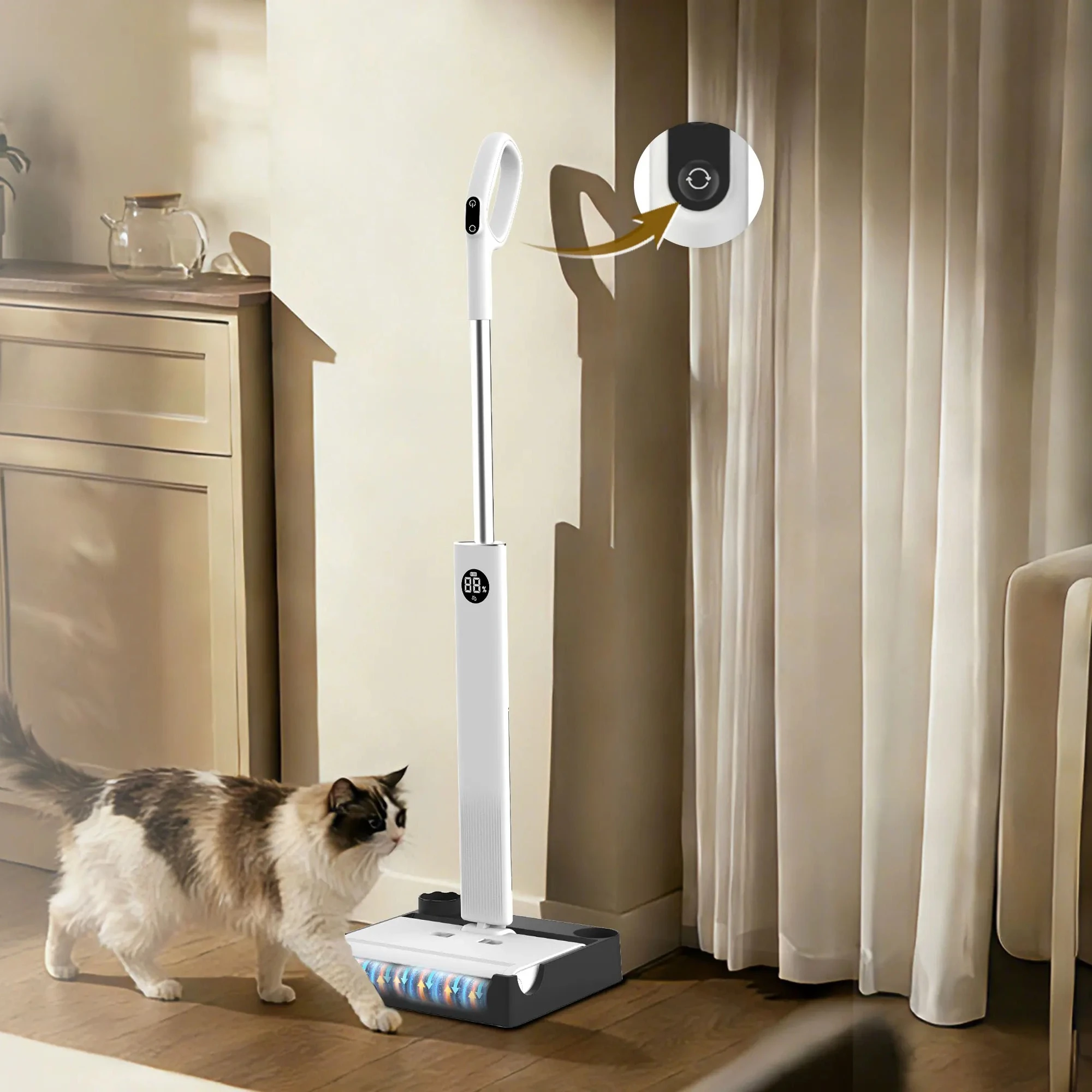 Cordless Floor Scrubber, Ultra‑Light Brushless Motor, Self‑Cleaning, Smart LED Display, Voice Prompts, 30‑60min Runtime