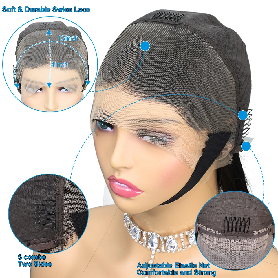 Parrucche diritte per capelli umani anteriori in pizzo Bob per le donne Perruque Cheveux Humains parrucca frontale in pizzo Glueless brasiliano 250 densità 14 16