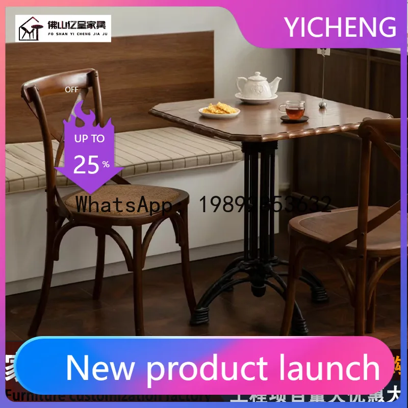 

Yy american retro cafe vintage style table and chair set - solid wood dining table with booth seating combination