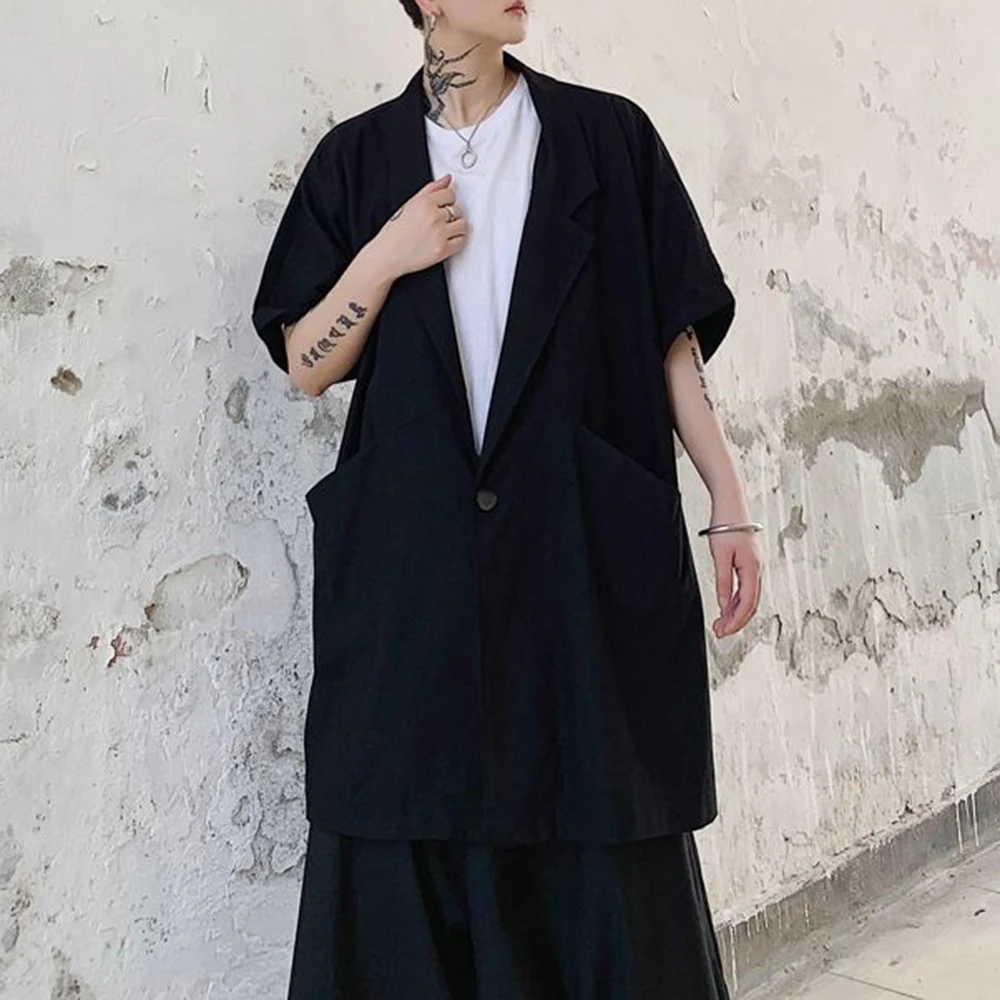 Mens Dark Loose Casual Windbreaker Summer Streetwear Fashion Youth Trend Temperament Medium Long Jacket Men'S Clothing 2025 New