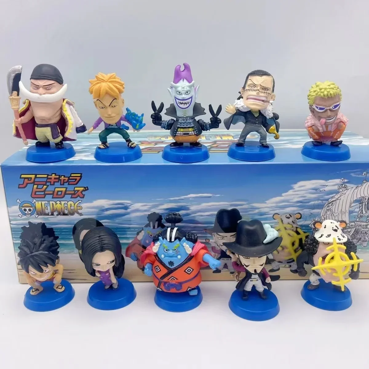 10Pcs/Lot One Piece Figurine Luffy White Beard Hawk-eye Female Emperor Brooke GK Model Statue Desktop Decoration Kids Charm Toys