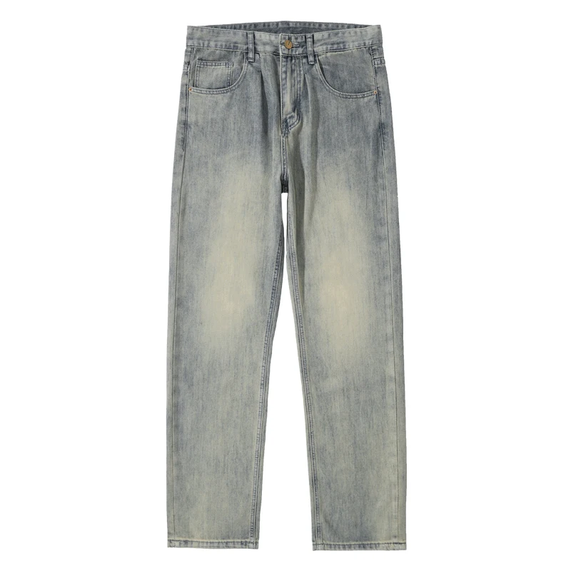 2024 Lente En Zomer All-Match Gele Modder Geverfde Gewassen Gedragen Jeans Heren Koreaanse Mode Stretch Retro Rechte Hoge Broek