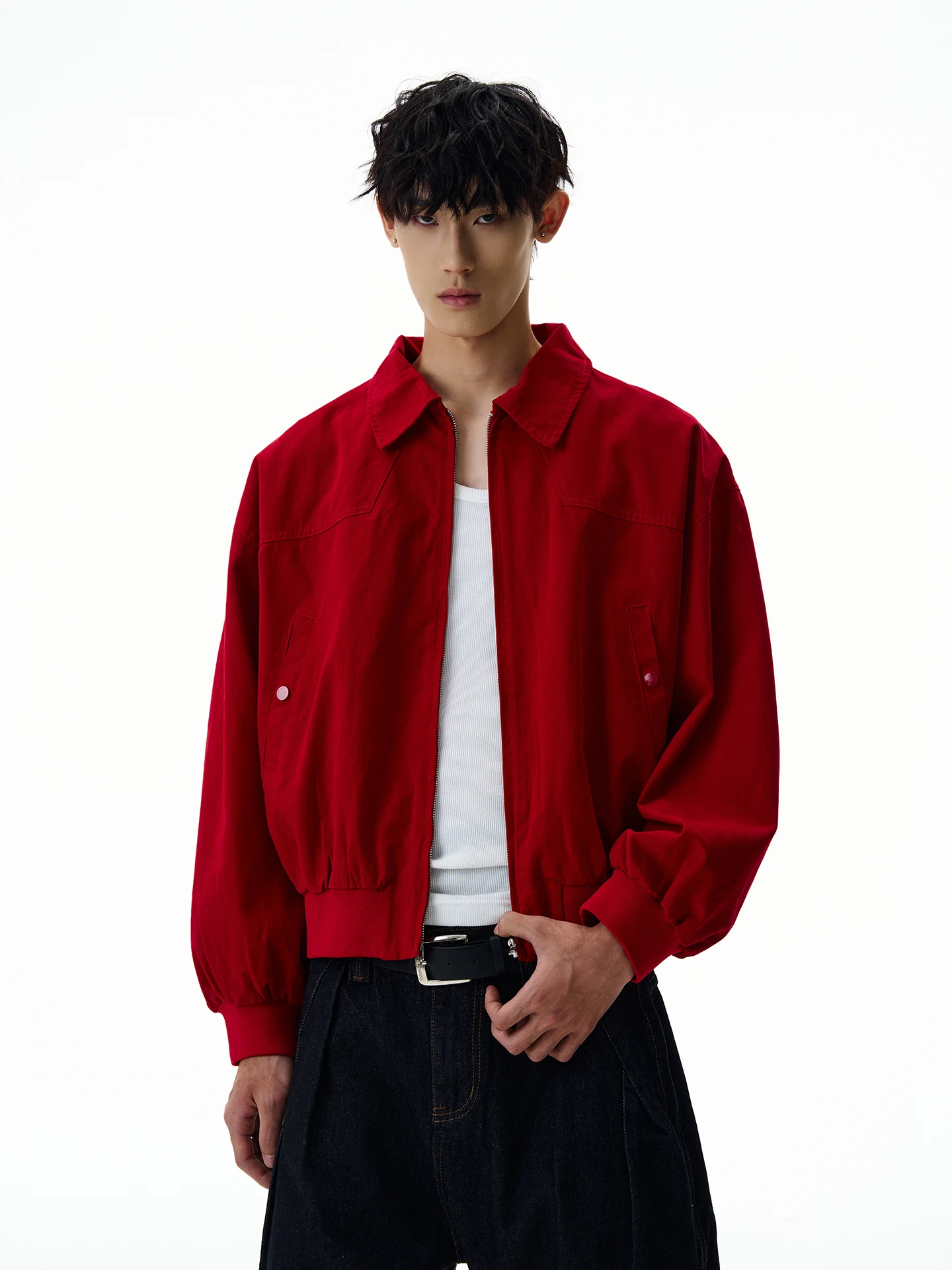 

PUEE American Retro Red Harington Jaet Cleanfit Commute Basic ort Универсальная верхняя одежда Autumn ex Cotton Long Sve...