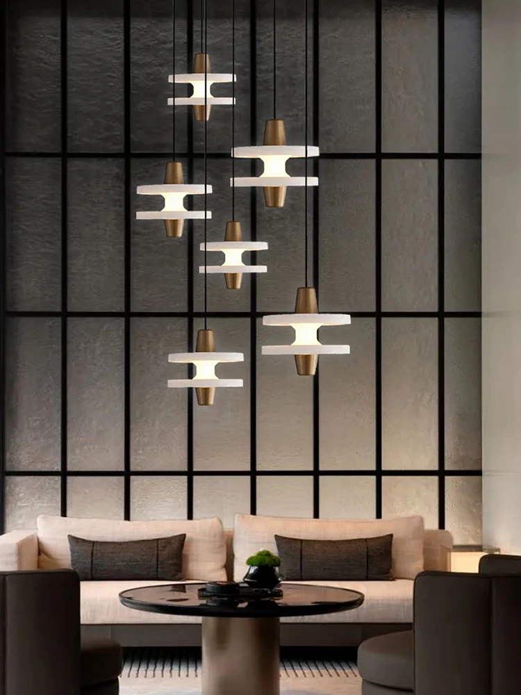 سلسلة الرخام على شكل علوي مصابيح معلقة للسقف المرمر قلادة أضواء النحاس LED الإنارة غرفة المعيشة ما بعد الحداثة بريق #3