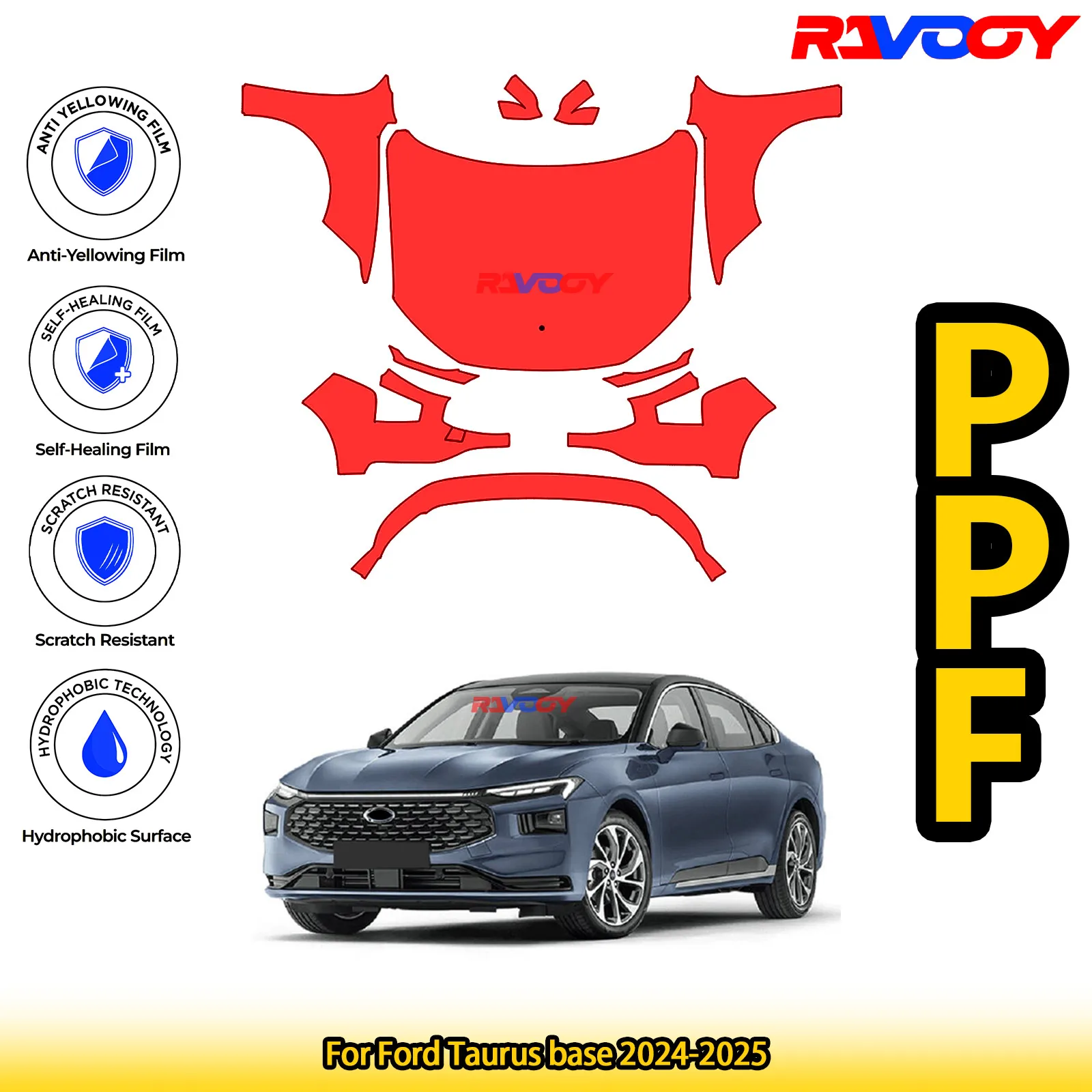 

For Ford Taurus base 2024-2025 Glossy Matte Black Precut front PPF Kit Paint Protection Film
