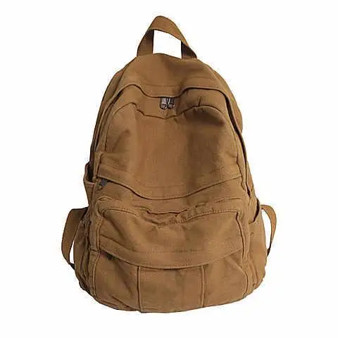 Large-capacity Solid Color Joker Schoolbag Female Student Backpack Washed Canvas Bag Shoulders Backpack