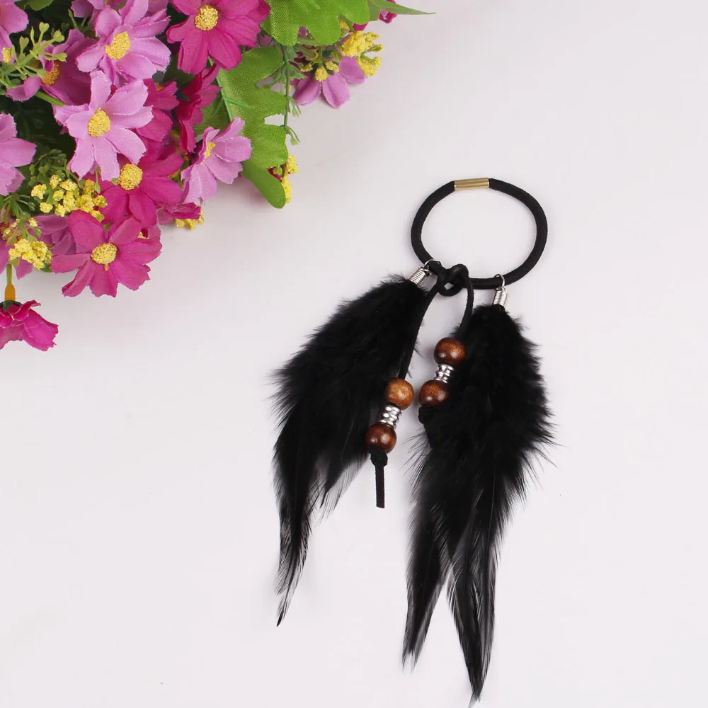 Ethnic Black Brown Feather Braid Elastic Hair Band Tribal Hair Extension Women Boho Party Headdress Tribal Gypsy Indian Jewelry