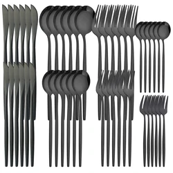 48pcs/set Black Cutlery Set Dessert Knife Fork Teaspoon Dinnerware Stainless Steel Tableware Flatware Western Kitchen Silverware