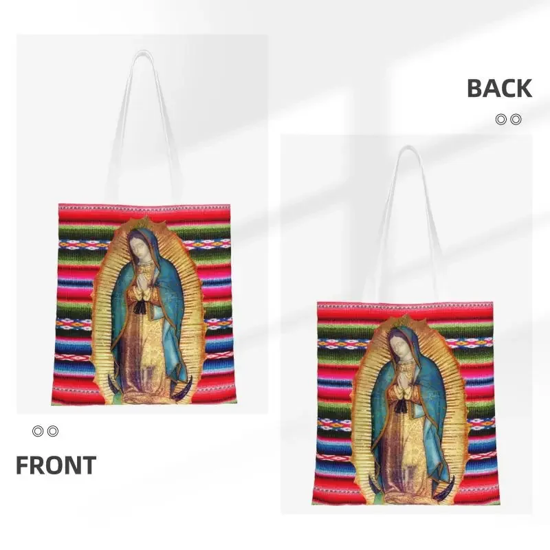 Our Lady Of Guadalupe Virgen Maria Zarape Shopping Tote Bag Reusable Virgin Mary Catholic Groceries Canvas Shopper Shoulder Bag