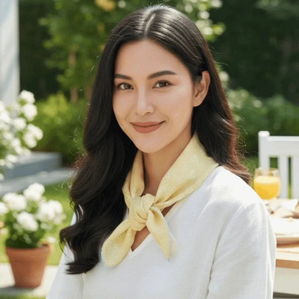 

Elegant Breathable Small Square Scarf Lightweight Sunshade Printed Silk Scarf Sweet Headband Square Handkerchief Beach