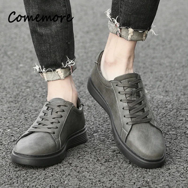 Comemore Men's Causal Shoes Concise Leather Designer Soft Sole Trend Business Male Footwears Luxury Comfy Men Skateboard shoes