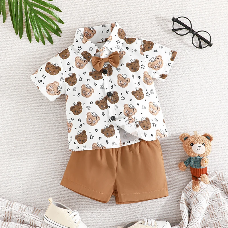 2024-01-02 Lioraitiin 3M-3Y Summer Baby Boy Hawaiian Outfit Infant Boy Button Down Shirt Baby Shorts Set Baby Boy Beach Clothes