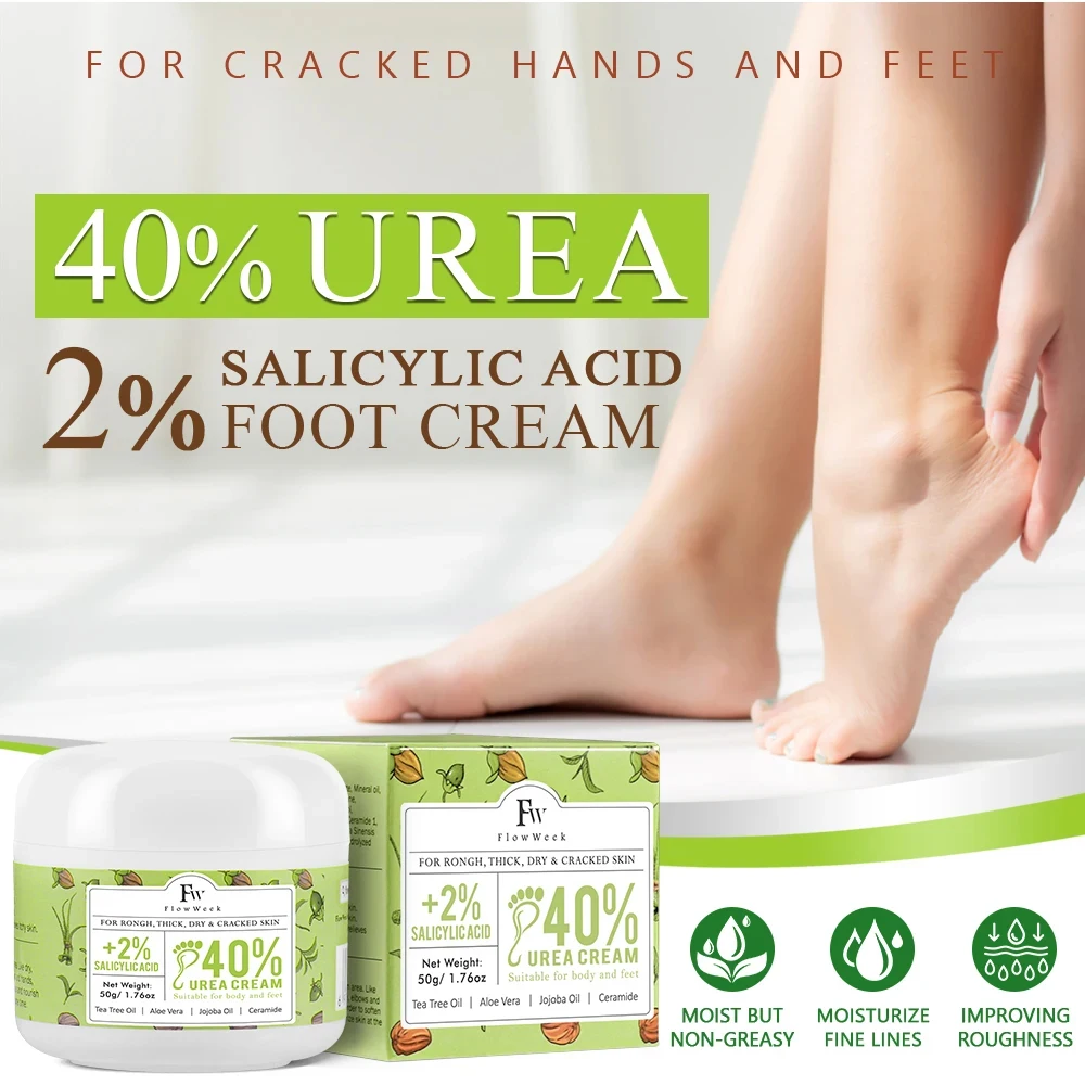 FlowWeek Urea 40% Cracked Heels Foot Cream, Salicylic Acid, Cracked Heels Repair Callus Remover, Nail Repair Urea Cream