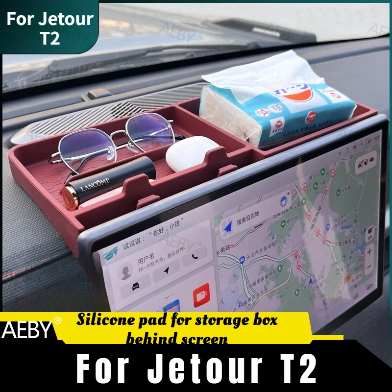 

For Jetour T2 Dashboard Storage Box Organizing Tray Silicone Pad Behind Screen,Silicone center console storage box,interior