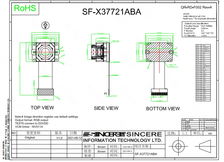 4K UHD Sensor Cmos Camera Module Imx377 12MP MIPI for IoT Home Monitoring