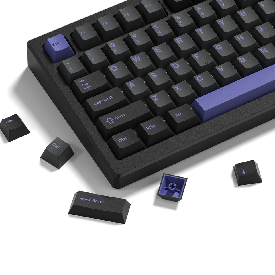 メカニカルキーボード用のレトロなPBTキーキャップ,黒,紫,ダブル