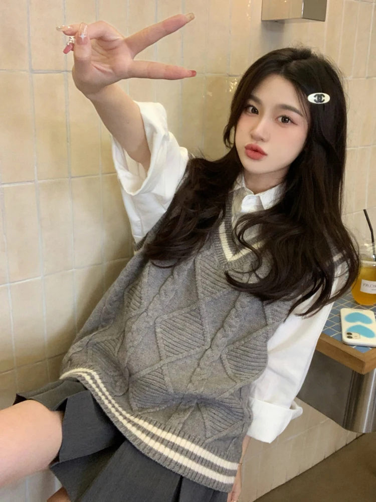 

Loose Knitted V-Ne Vest Women's Faion Layering Autumn Winter New Sle Striped Color Blo Casual Comfortable Top