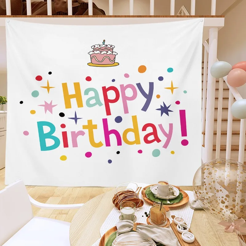 

Customized Tapestries Children Happy Birthday Party Backdrops Tapestry Photo Background Cloth Boys Girls Party Decoration