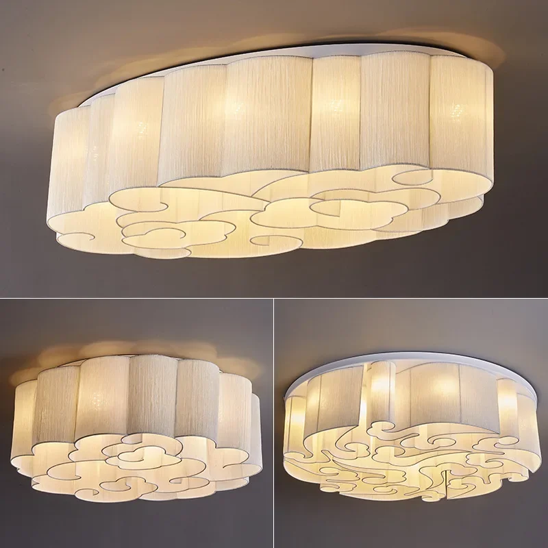 New Chinese ceiling lamp living room dining room box circular fabric hotel lobby project master