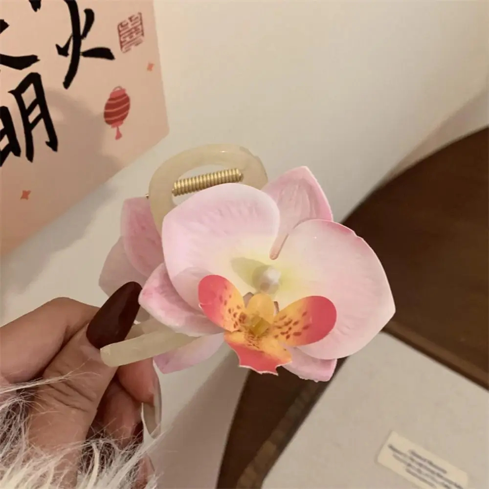 Butterfly Orchid Flower Hair Claw Cloth Bohemia Barrettes Orchid Hair Clip Ponytail Clip Cute Hairpin Large Shark Clip Daily