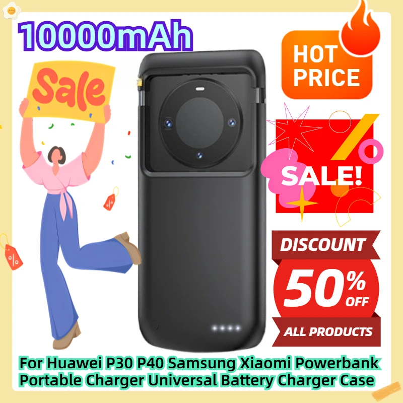 

For Huawei P30 P40 Samsung Xiaomi Powerbank Portable Charger Universal Battery Charger Case 10000mAh