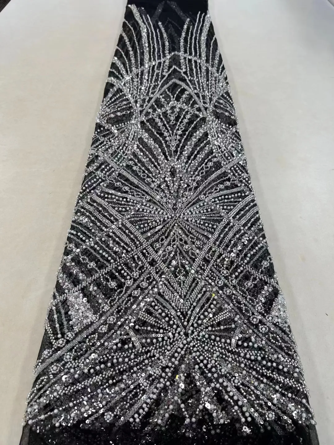 

2023 Fashion Elegant French Embroidery Beaded Lace Fabric African Nigerian With Sequins Fabric For Wedding Dress Sewing QF0937