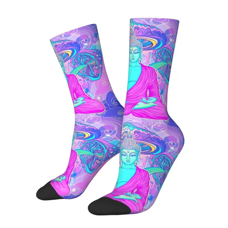 Psychedelic Magic Mushroom Men Women Crew Socks Unisex Novelty Trippy Buddha Spring Summer Autumn Winter Dress Socks