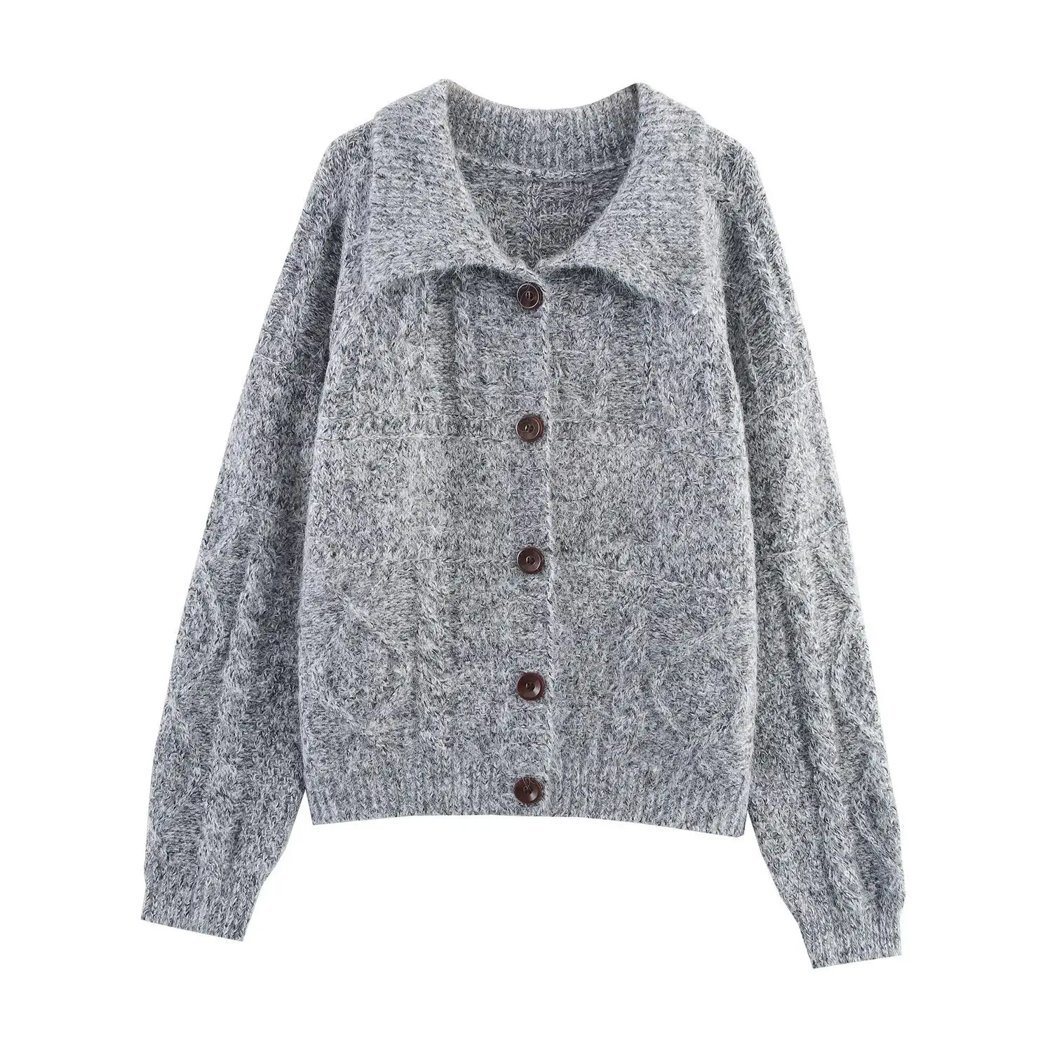 

Woman's Knitted Cardigan Lazy Style Lapel Single-breasted Pleated Waist Versatile Sweater Coat Early Autumn New Chic Top