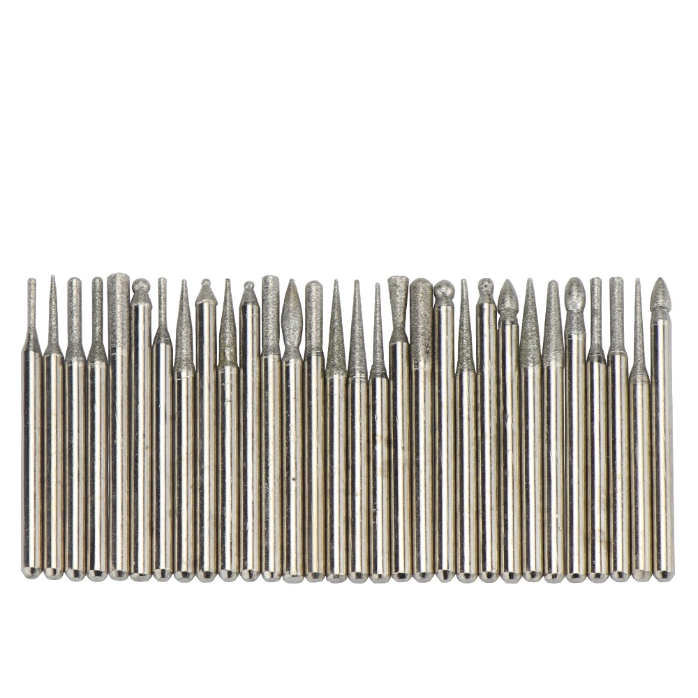 HIFEOSN 30pcs Corundum Grinding Needles Set Pneumatic Grinder Needle Head Drill Bit Engraving Polishing Parts For 3mm Chuck Head